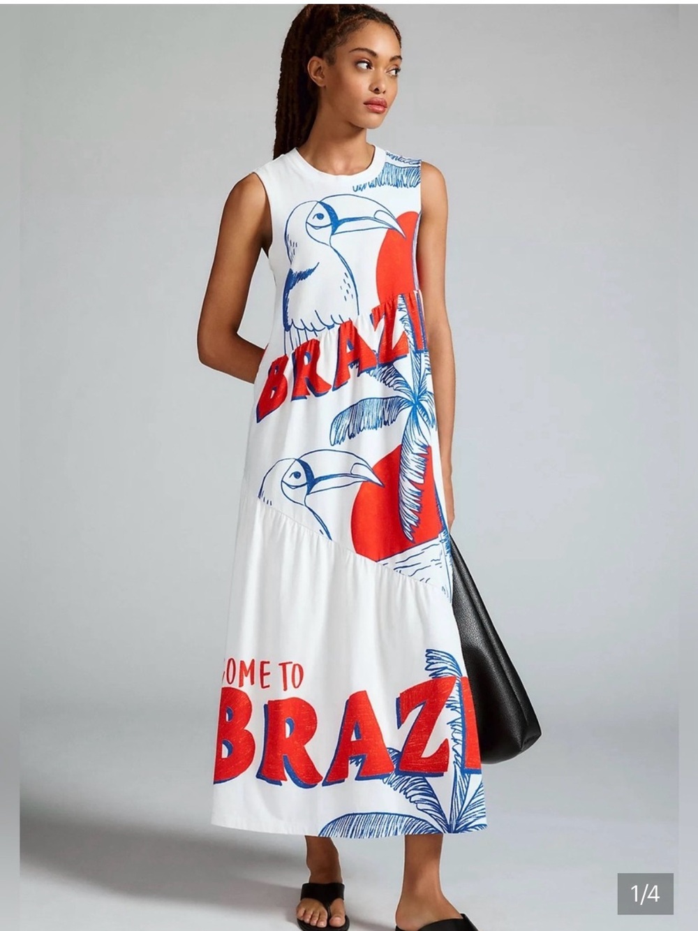 Farm Rio Brazil Graphic Maxi Dress with Red & Blue Print